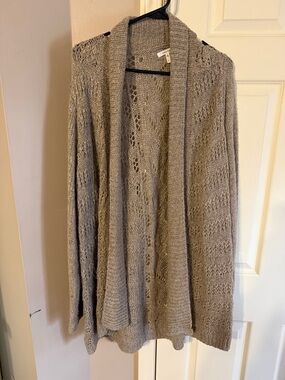 Open-Front Gray/brown Crochet Knit Women's Sweater Cardigan